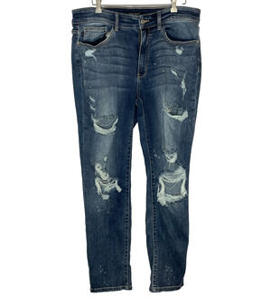 Women's 16W Judy Blue Boyfriend Fit Distressed Dark Wash Paint Jeans